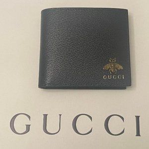 Gucci Signature Bee Wallet  Bi-Fold BLACK Leather